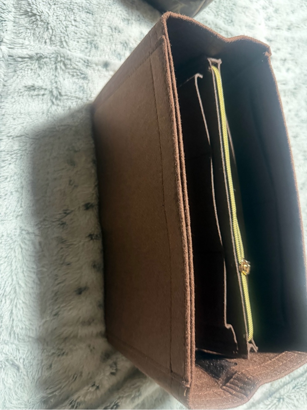 Brown Felt Bag Organizer Insert with removable zipper